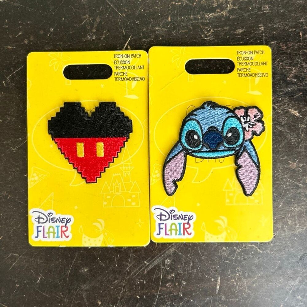 Disney Flair Iron-On Embroidered Patches Mickey Heart and Stitch